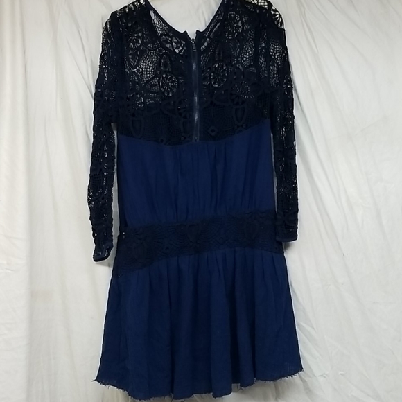 Free People ● Macrame Crochet Drop Waist  Prairie  Dress Boho Anthro 10 - Picture 4 of 6